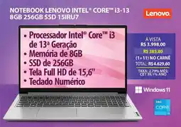 Lojas Cem Notebook lenovo intel® core™ i3-13 8GB 256GB SSD 15IRU7 oferta
