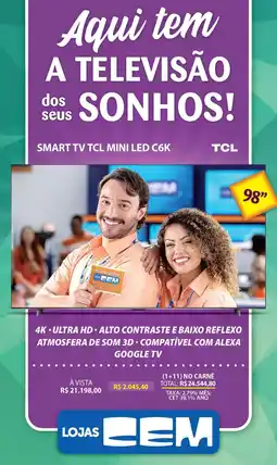 Lojas Cem Smart tv tcl mini led c6k oferta