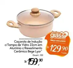 Giassi Supermercados Caçarola de Indução c/Tampa de Vidro 22cm em Alumínio c/Revestimento Cerâmico Bege Lyor oferta