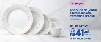 Aparelho de Jantar Filete Dourada Porcelana D'Casa
