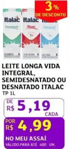 Leite longa vida integral, semidesnatado ou desnatado italac tp