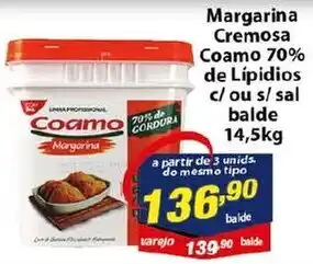 Vencedor Atacadista Margarina Cremosa Coamo 70% de Lipidios c/ ou s/ sal balde 14.5kg oferta