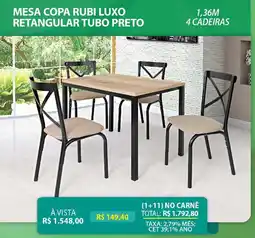 Lojas Cem Mesa copa rubi luxo retangular tubo preto oferta