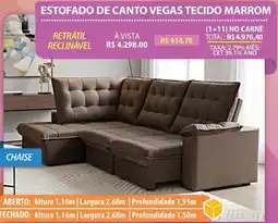 Lojas Cem Estofado de canto vegas tecido marrom oferta