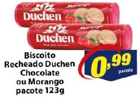 Vencedor Atacadista Biscoito Recheado Duchen chocolate ou morango pacote 123g oferta