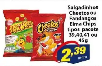 Salgadinhos Cheetos ou fandangos Elma Chips tipos pacote