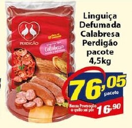 Vencedor Atacadista Linguica Defumada Calabresa Perdigao pacote 4.5kg oferta