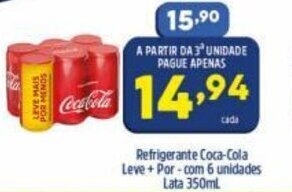 Arena Atacado Refrigerante Coca-Cola leve+ Por- com 6 unidades lata 350ml oferta