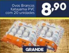 Arena Atacado Ovos Brancos Katayama PVC com 20 unidades oferta