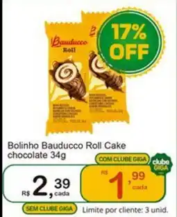 Giga Atacado Bolinho Bauducco Roll Cake chocolate oferta