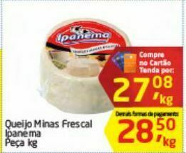 Tenda Atacado Queijo minas frescal ipanema kg oferta