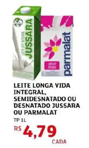 Leite longa vida integral, semidesnatado ou desnatado jussara ou parmalat