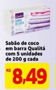 Mercado Extra Sabao de coco em barra Qualita com 5 unid. de 200g cada oferta
