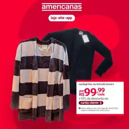 Lojas Americanas cardigã liso ou listrado basic+ oferta