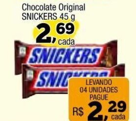 Amarelinha supermercados Chocolate Original Snickers 45g oferta