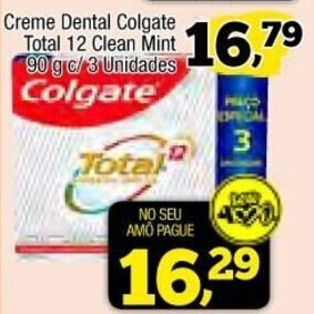 Amarelinha supermercados Creme Dental Colgate Total 12 Clean Mint 90g c/ 3 unidades oferta