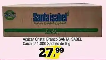 Amarelinha supermercados Acucar Cristal branco Santa Isabel Caixa c/ 1.000 saches de 5g oferta