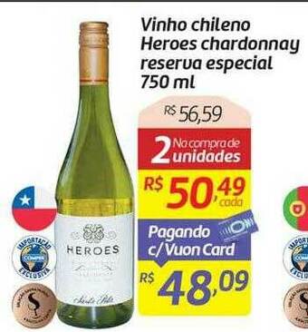 Comper Vinho Chileno Heroes Chardonnay Reserva Especial oferta