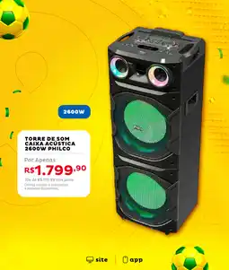 Casa e Vídeo Torre de som caixa acústica 2600w philco oferta