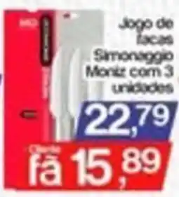 Supermercados Gricki Jogo de facas Samonaggio Moniz com 3 unidades oferta