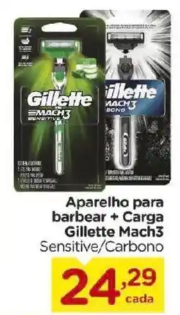 Carrefour Aparelho para barbear+Carga Gillette Mach3 Sensitive/Carbono oferta