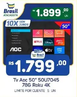 Brasil Atacadista Tv Aoc 50" 50U7045 78G Roku 4K oferta