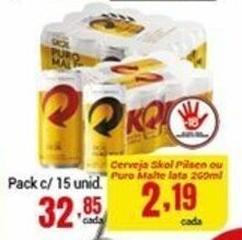Cerveja SKol Pilsen ou Puro Malte 269ml