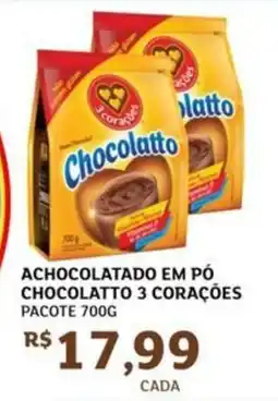 Assaí Atacadista Achocolatado em pó chocolatto 3 corações pacote oferta
