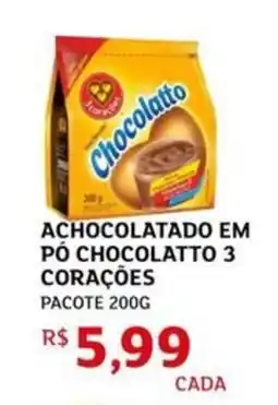 Assaí Atacadista Achocolatado em pó chocolatto 3 corações pacote oferta