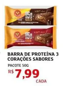 Assaí Atacadista Barra de proteína 3 corações sabores pacote oferta