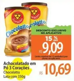 Atacadão Achocolatado em Pó 3 Corações Chocolatto Lata oferta