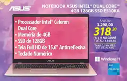 Lojas Cem NOTEBOOK ASUS INTEL® DUAL CORE™M 4GB 128GB SSD E510KA oferta