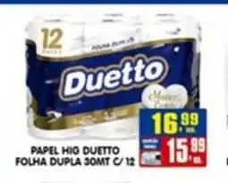 Higa's Supermercado PAPEL HIG DUETTO FOLHA DUPLA 30MT C/12 oferta