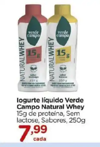 Logurte líquido Verde Campo Natural Whey 15g de proteína, Sem lactose, Sabores, 250g