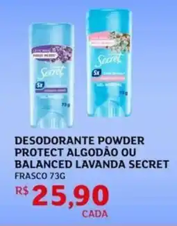 Assaí Atacadista Desodorante powder protect algodão ou balanced lavanda secret frasco oferta