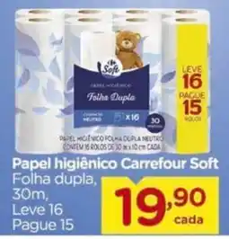 Carrefour Papel higiênico Carrefour Soft Folha dupla, 30m, oferta