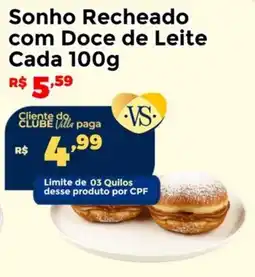 Villarreal Supermercados Sonho Recheado com Doce de Leite Cada oferta