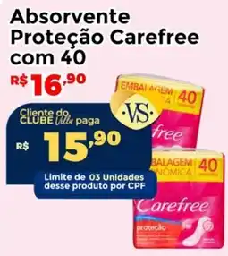 Villarreal Supermercados Absorvente Proteção Carefree com 40 oferta