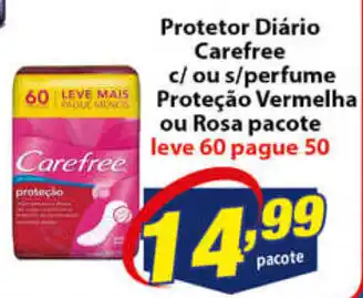 Vencedor Atacadista Protetor Diario Carefree c/ ou s/ perfume Protecao Vermelha ou Rosa pacote Leve 60 Pague 50 oferta