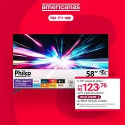 Lojas Americanas tv 58" smart 4k philco oferta