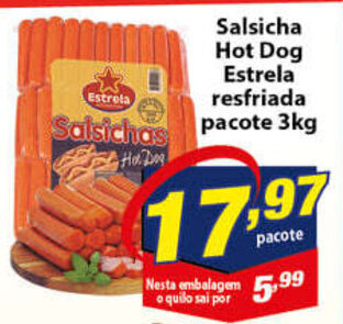 Vencedor Atacadista Salsicha Hot Dog Estrela resfriada pacote 3kg oferta