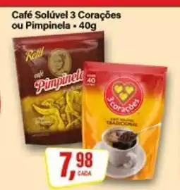 Rede Supermarket Café Solúvel 3 Corações ou Pimpinela oferta