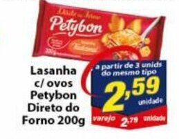 Vencedor Atacadista Lasanha c/ Ovos Petybon Direto ao Forno 200g oferta