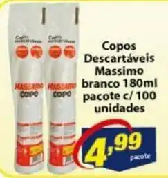 Copos Descartaveis Massimo Branco 180ml pacote c/100 unidades
