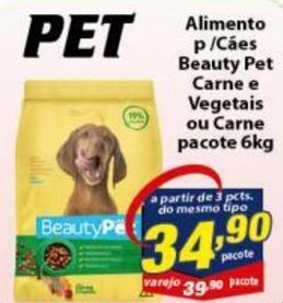 Alimento p/ Caes Beauty Pet Carne e Vegetais ou Carne pacote 6kg