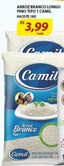 Assaí Atacadista Arroz Branco Longo Fino Tipo 1 Camil pacote 1kg oferta