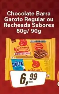 Rede Supermarket Chocolate Barra Garoto Regular ou Recheada Sabores oferta