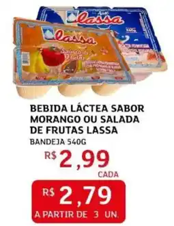 Assaí Atacadista Bebida láctea sabor morango ou salada de frutas lassa bandeja oferta
