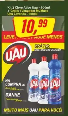 Rede Supermarket Kit 2 Cloro Ativo Uau - 500ml + Grátis 1 Limpador Multiuso Uau Lavanda - 500ml oferta