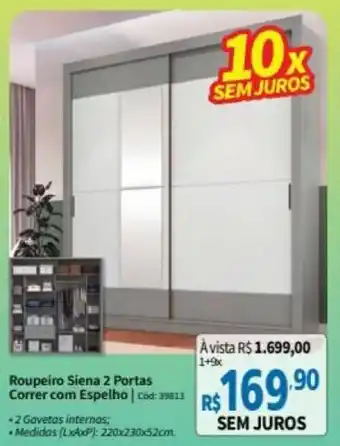 Deltasul Roupeiro Siena 2 Portas Correr com Espelho oferta